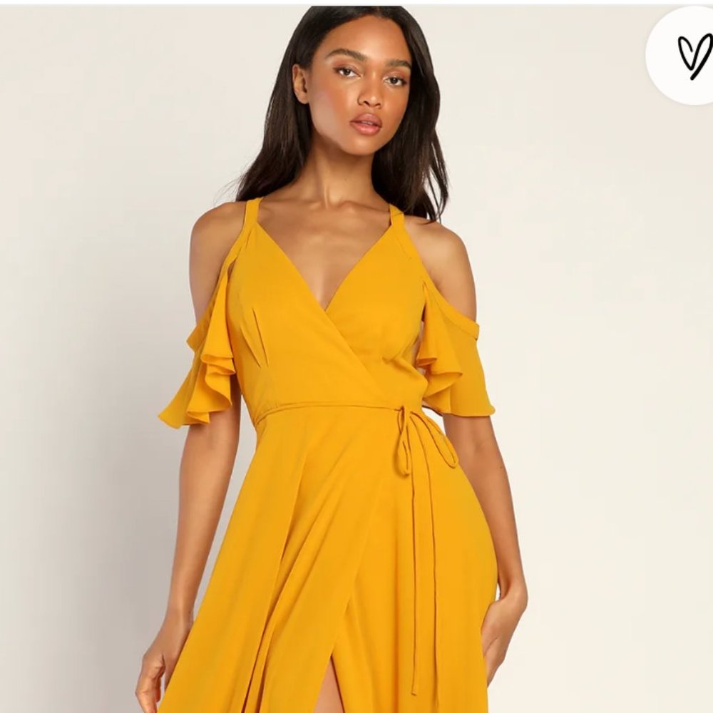 Lulus Sunflower Yellow Maxi Wrap Dress Dress Size XL